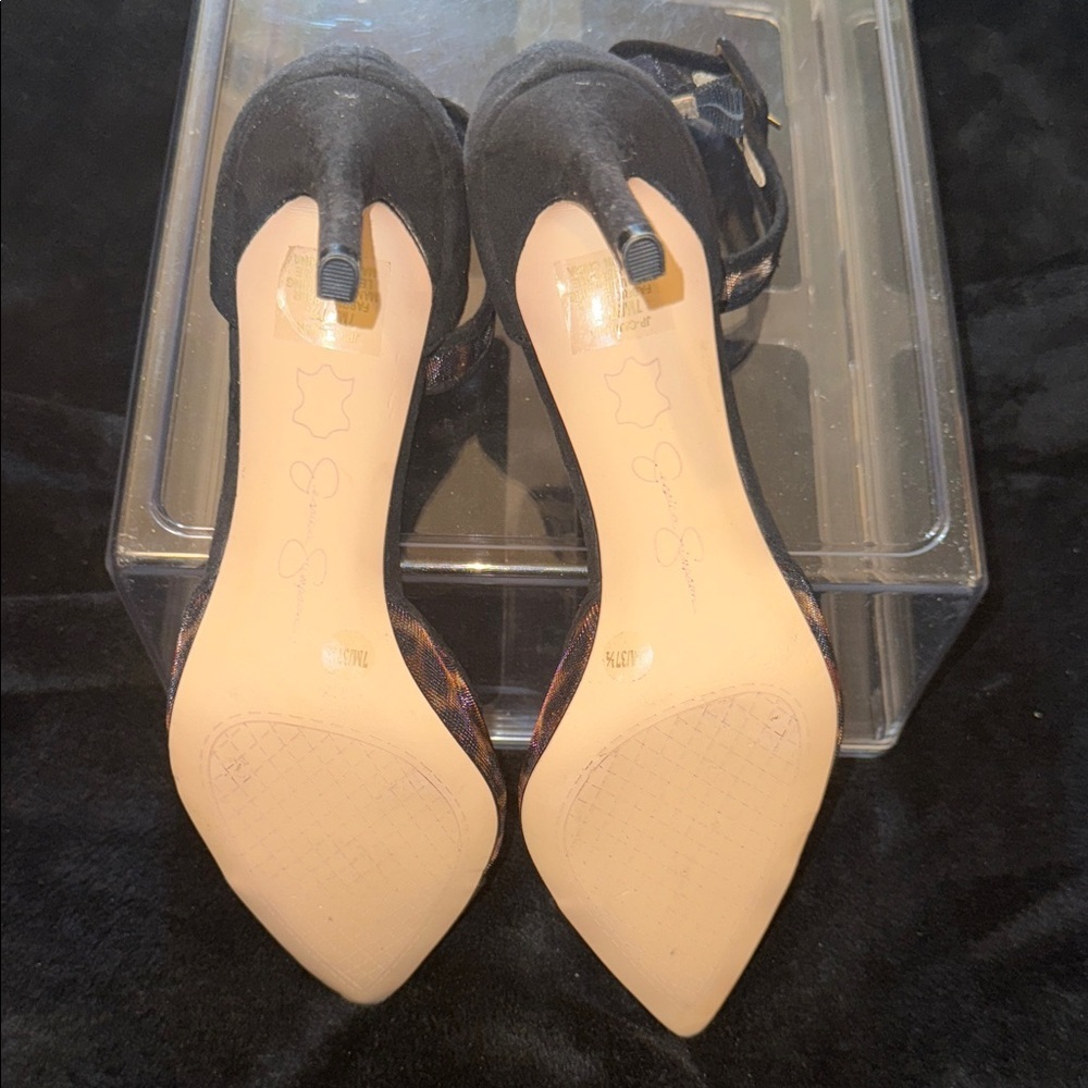 NEW JESSICA SIMPSON Size 7m Black Multi Leopard Ankle Strap Shoes - Picture 7 of 10
